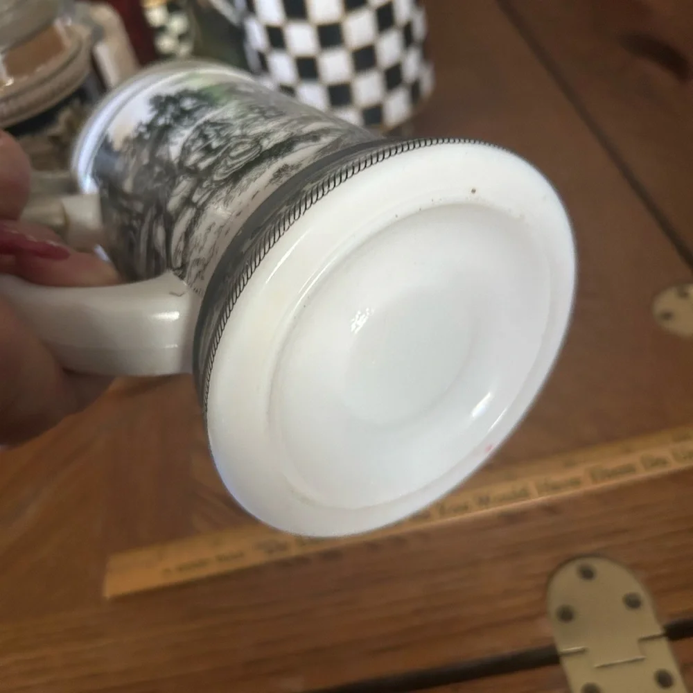 Vintage White Milk Glass German Beer Stein Mug with Pewter Lid